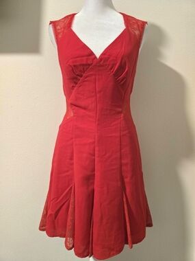 Max and Cleo Red Lace Panel Fit & Flare Cocktail Dress Size 4 Small